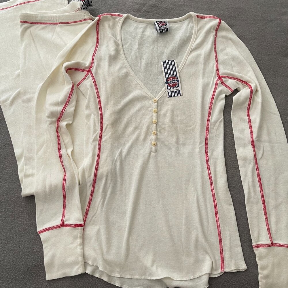 RARE Scanty Intimates Pajama SET Small Baseball Style NewWT Ivory & Red Cotton